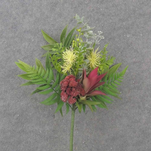 [SE1024] 18" SEDUM, BROMELIAD & FOLIAGE SPRAY BURGUNDY/CREAM
