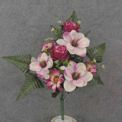 [SE1005-BWH] 18" MAGNOLIA, ROSE, DAISY HALF BUSH X8 BEAUTY/WHITE