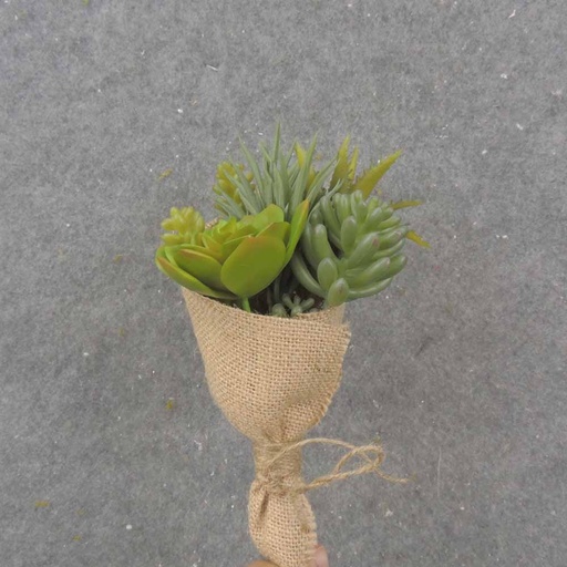 [SB1056] 9" MIXED SUCCULENT BOUQUET WITH BURLAP WRAP