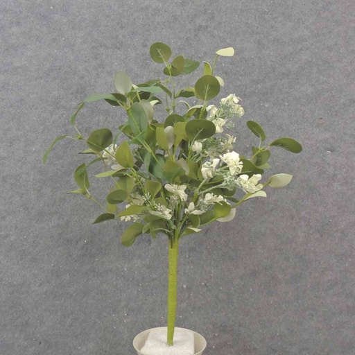 [SA1033-CRM] 20" EUCALYPTUS & BLOSSOM BUSH CREAM