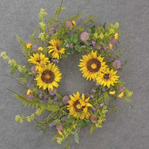 [SA1026] 18" SUNFLOWER, FERN & THISTLE WREATH