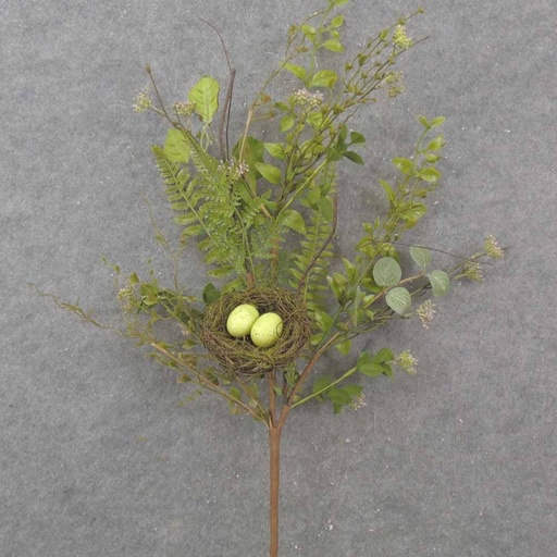 [SA1071] 31" MIXED FOLIAGE BUSH W/NEST & EGGS