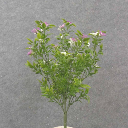 [SB1023-PWH] 14.5" TEALEAF BUSH W/ BLOSSOMS X7 PURPLE/WHITE