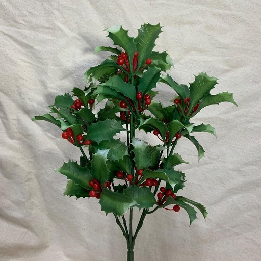 [XE1000] 14" PLASTIC HOLLY BUSH W/ BERRIES X7