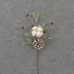 [XL1003] 12" MISTLETOE & COTTON PICK W/ CONE & BERRIES