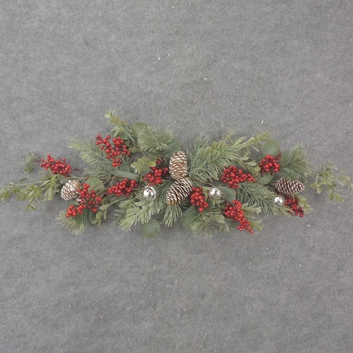 [XL1029] 29" PINE/EUCALYPTUS SWAG W/ RED BERRIES & BELLS