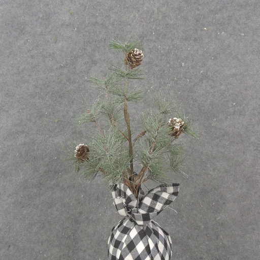 [XL1033-BWH] 13" MING PINE TREE W/ CONES & B/W PLAID BALL BASE