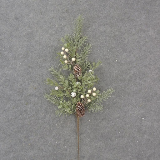 [XL1034-WHT] 28" PINE/EUCALYPTUS SPRAY W/ BERRIES/CONES/BELLS WHITE