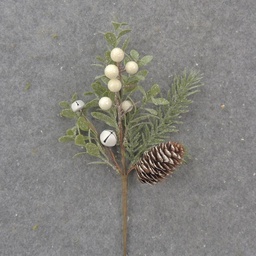 [XL1035-WHT] 11&quot; PINE/EUCALYPTUS PICK W/ BERRIES/CONES/BELLS WHITE