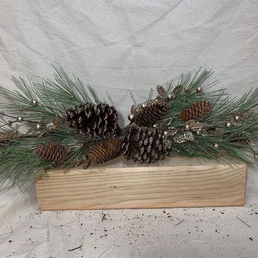 [XL1014] 29.5" PINE SWAG W/CHAMPAGNE GLITTER BERRIES/CONES/LEAF