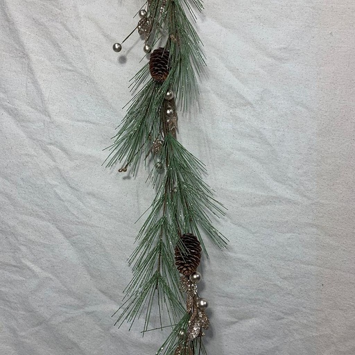 [XL1016] 60" PINE GARLAND W/ CHAMPAGNE GLITTER BERRIES/CONE/LEAF