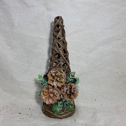 [XL1039] 11" WOVEN JUTE TREE WITH FLOCKED PINE & BOW 