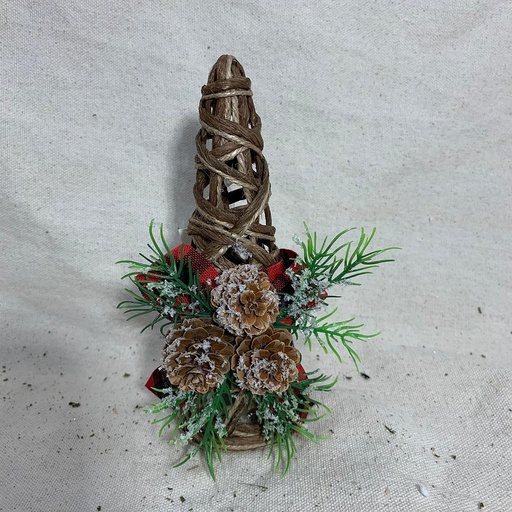 [XL1040] 6.25" WOVEN JUTE TREE WITH FLOCKED PINE & BOW