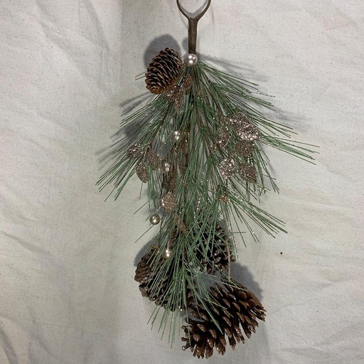 [XL1013] 18"  PINE HANGER W/ CHAMPAGNE GLITTER BERRIES/CONES/LEAF