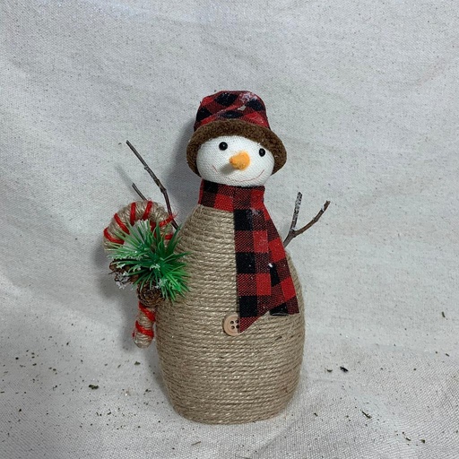 [XL1037] 8.25" SNOWMAN W/ BUFFALO PLAID HAT/SCARF