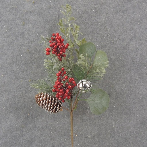 [XL1027] 17" PINE/EUCALYPTUS SPRAY W/ RED BERRIES & BELL