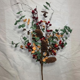 [SAF1007] 27" EUCALYPTUS SPRAY W/ CONES & BERRIES TRICOLOR