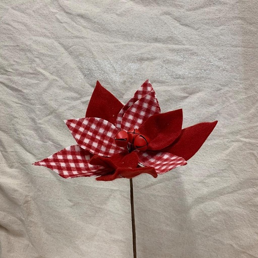 [XA1022-RWH] 13" POINSETTIA PICK W/BELLS RED/WHITE