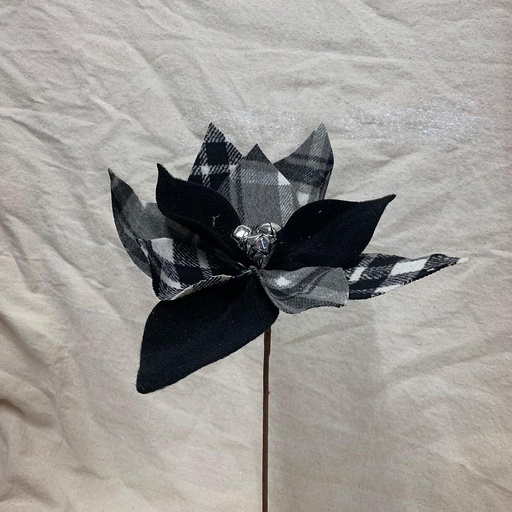 [XA1022-BWT] 13" POINSETTIA PICK W/BELLS BLACK/WHITE 