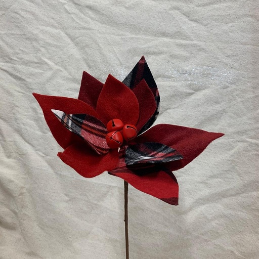 [XA1022-RBW] 13" POINSETTIA PICK W/BELLS RED/BLACK/WHITE