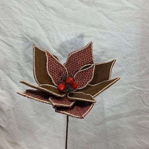[XA1025-RED] 14" POINSETTIA PICK MIXED MATERIAL RED