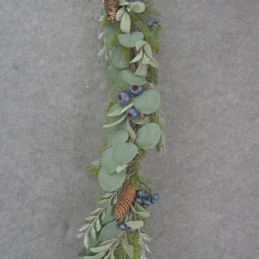 [XA1047] 5' EUCALYPTUS/PINE GARLAND W/ CONES & BLUE BERRIES