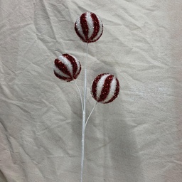 [XA1033-RWH] 28" TINSEL BALL ORNAMENT SPRAY X3 RED/WHITE