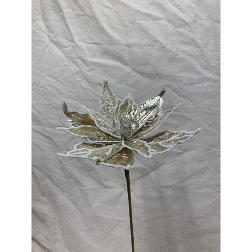 [XA1059-CHA] 20" METALLIC POINSETTIA PICK CHAMPAGNE