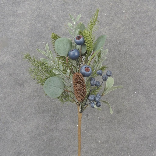 [XA1049] 17.75" EUCALYPTUS/ PINE PICK W/ CONE & BLUE BERRIES