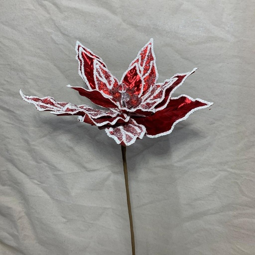 [XA1064-RED] 20" METALLIC POINSETTIA PICK W/ ICE RED