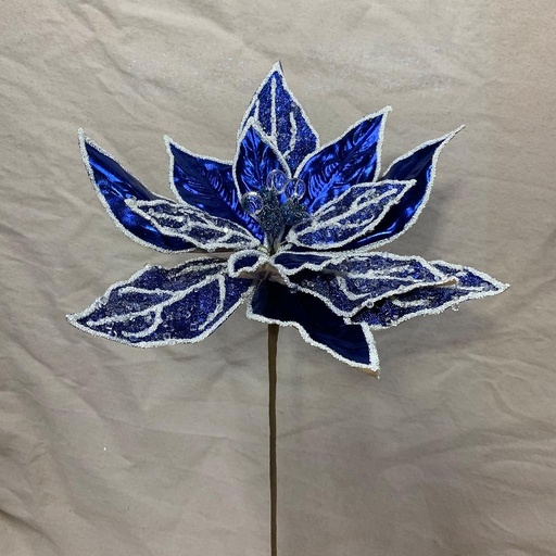 [XA1064-BLU] 20" METALLIC POINSETTIA PICK W/ ICE BLUE