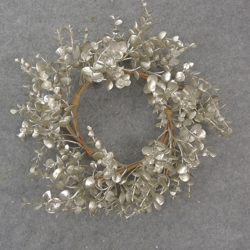 [XA1074] 6.5" METALLIC EUCALYPTUS CANDLE RING PLATINUM