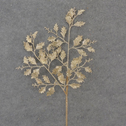 [XA1094-GLD] 25" GLITTER HOLLY LEAF SPRAY GOLD