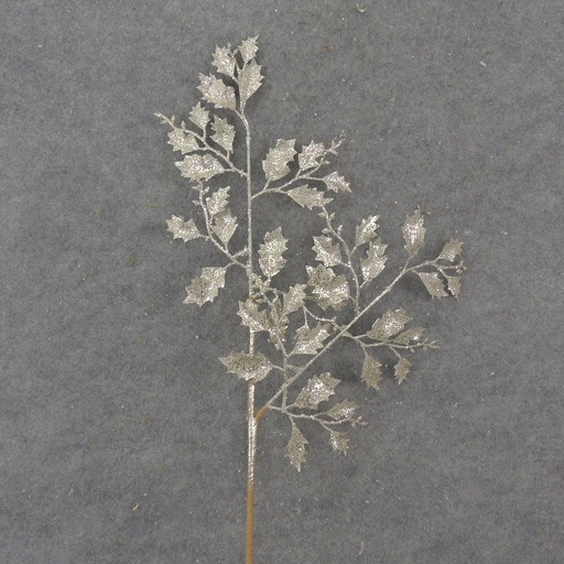 [XA1094-PTN] 25" GLITTER HOLLY LEAF SPRAY PLATINUM