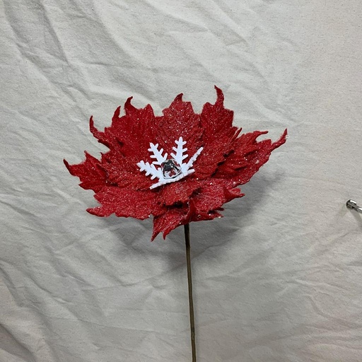 [XA1128] 23" FROSTED POINSETTIA PICK W/ WHITE CENTER