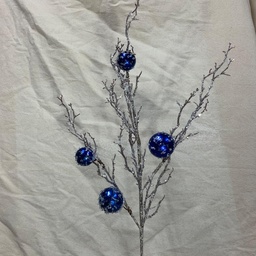 [XA1129-BLU] 34&quot; TWIG SPRAY W/ ICE &amp; BLUE ORNAMENTS