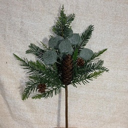 [XB1028] 14&quot; PINE PICK W/ FROSTED EUCALYPTUS &amp; CONES