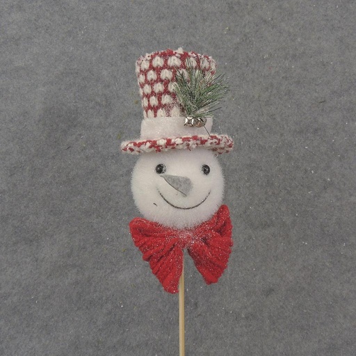 [XH1019-RWT] 16.5" SNOWMAN PICK W/ TOP HAT RED/WHITE