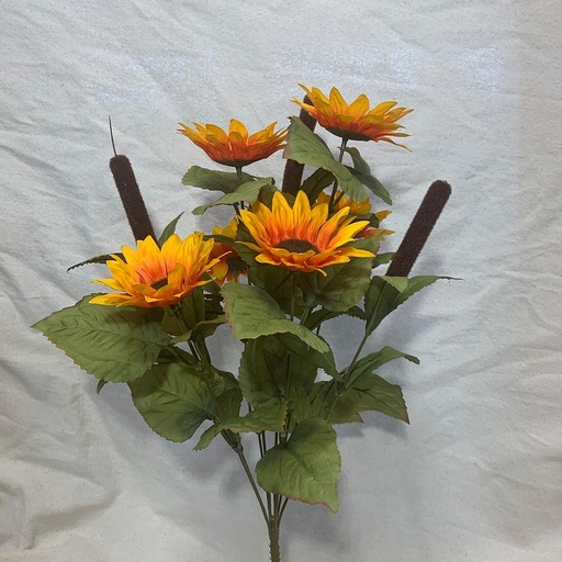 [SBF1021-YBN] SUNFLOWER/CATTAIL BUSH X9 YELLOW/BROWN