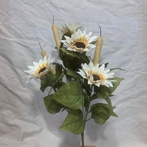 [SBF1021-CRM] SUNFLOWER/CATTAIL BUSH X9 CREAM