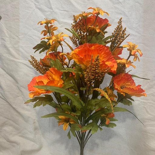 [SBF1022-YOR] POPPY/LILY/HEATHER BUSH X18 YELLOW/ORANGE