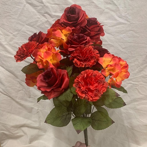 [SEF1002] 23.5" ROSE/CARN/HYDRANGEA BUSH X21 RED/ORANGE