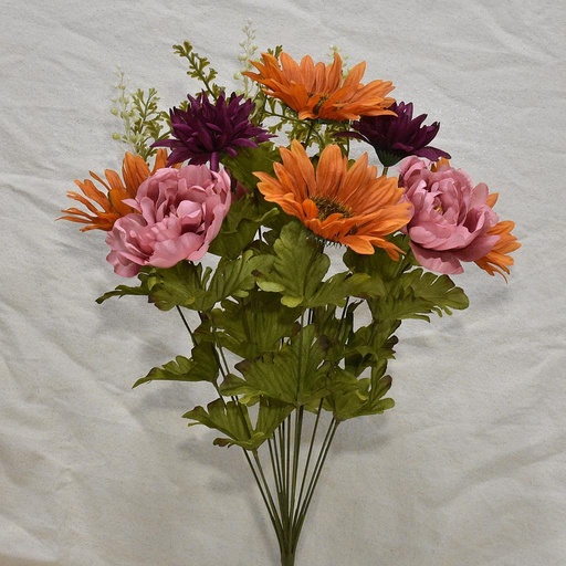 [SEF1012] 21" SUNFLOWER/PEONY/MUM BUSH X14 ORANGE/PINK/PURPLE