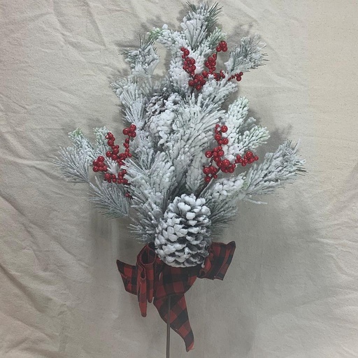 [XE1033] 28" SNOWY PINE SPRAY W/ CONES/BERRIES/BOW