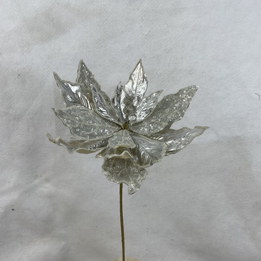 [XA1064-SIL] 20" METALLIC POINSETTIA PICK W/ ICE SILVER