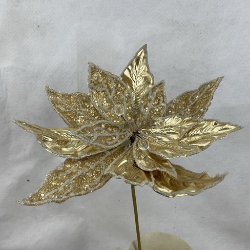 [XA1064-GLD] 20" METALLIC POINSETTIA PICK W/ ICE GOLD