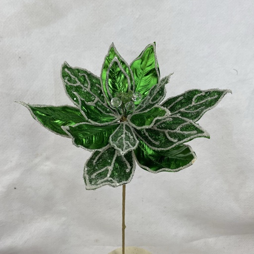 [XA1064-GRN] 20" METALLIC POINSETTIA PICK W/ ICE GREEN