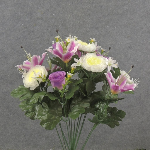 [SE2514] 23" LILY/RANUNCULUS/ROSE BUSH X18 PUR/CRM