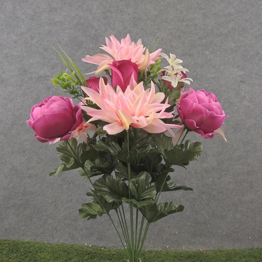 [SE2528-BPK] 21" ROSE & DAHLIA BUSH X14 BEAUTY/PINK