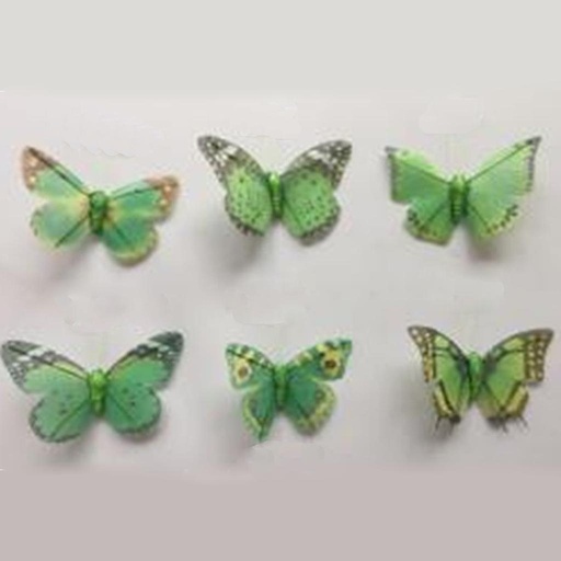[BN2001] 3.5" PRINTED BUTTERFLIES ASST GREEN MIX W/CLIP
